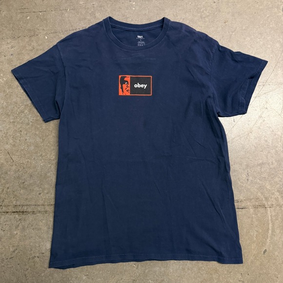 Obey Other - Obey Worldwide Mens Navy Blue Andre the Giant‎ Box Logo Graphic T-Shirt Large